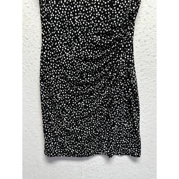 Lauren Ralph Lauren Women Twisted Front Dress 16 Black Dot Stretch Career Classy - Picture 2 of 12